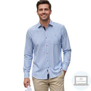 Tommy Bahama Jeans Mens Shirt Blue Red Stripe Long Sleeve Cotton Size L